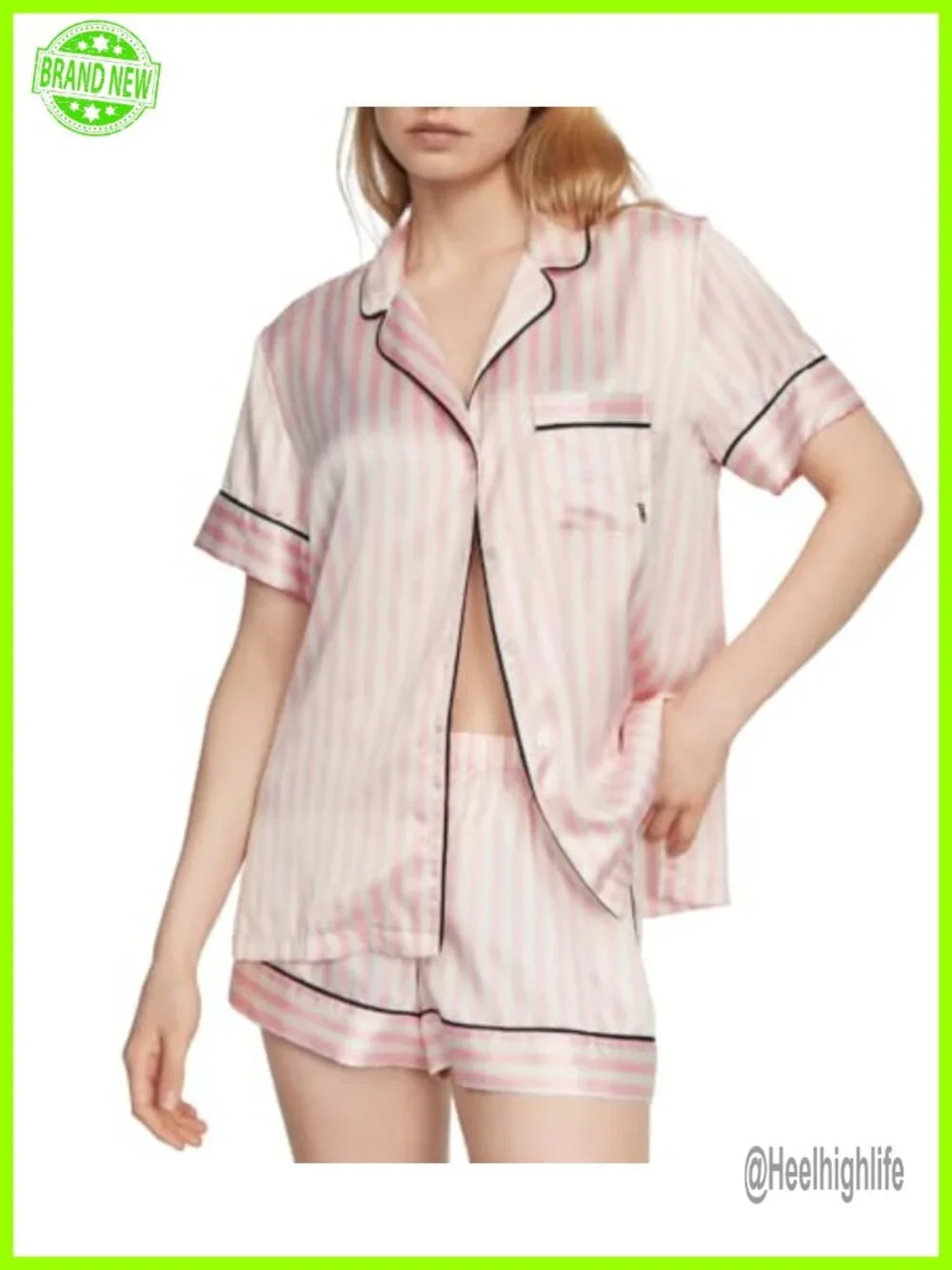 Satin Pajama Set Short Sleeve Button Down Shirt Shorts Sleepwear Women